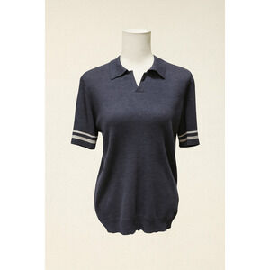 Banana Republic M Linen Sweater Polo Minimalist Preppy Quiet Luxury Classic